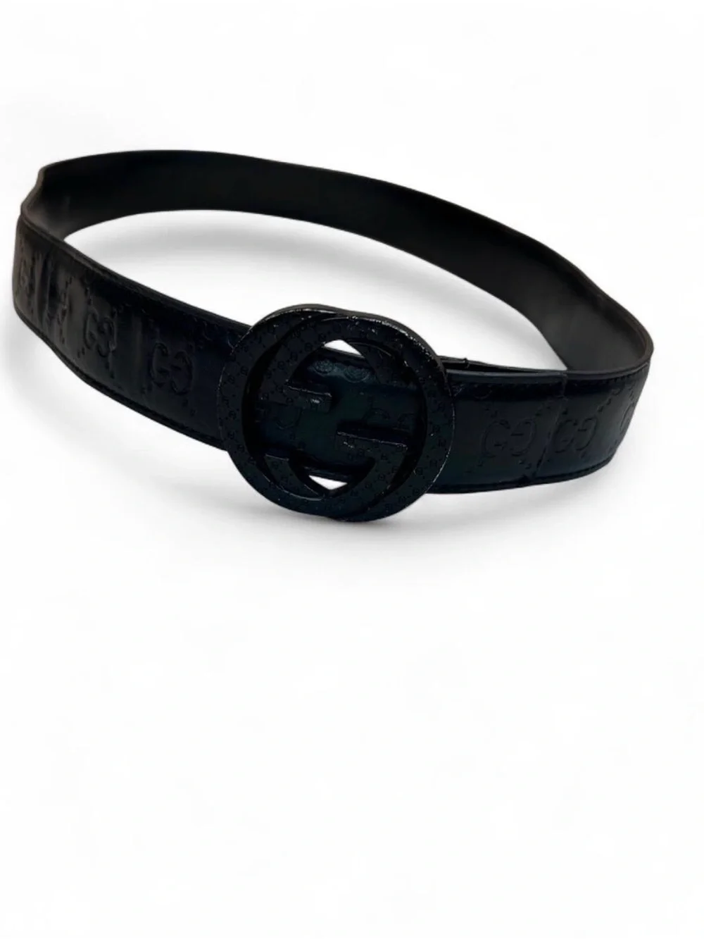 Black Leather Designer Logo Belt